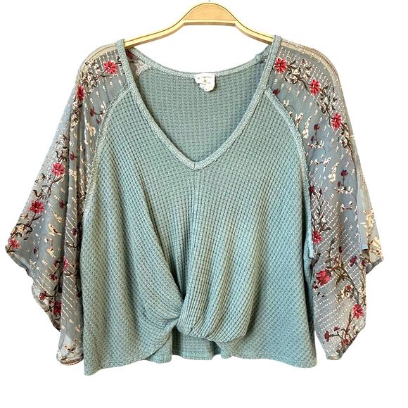 By Together Tops - VTG By Together Collection Boho Top Women S Green Waffle Knit Fairy Cottagecore